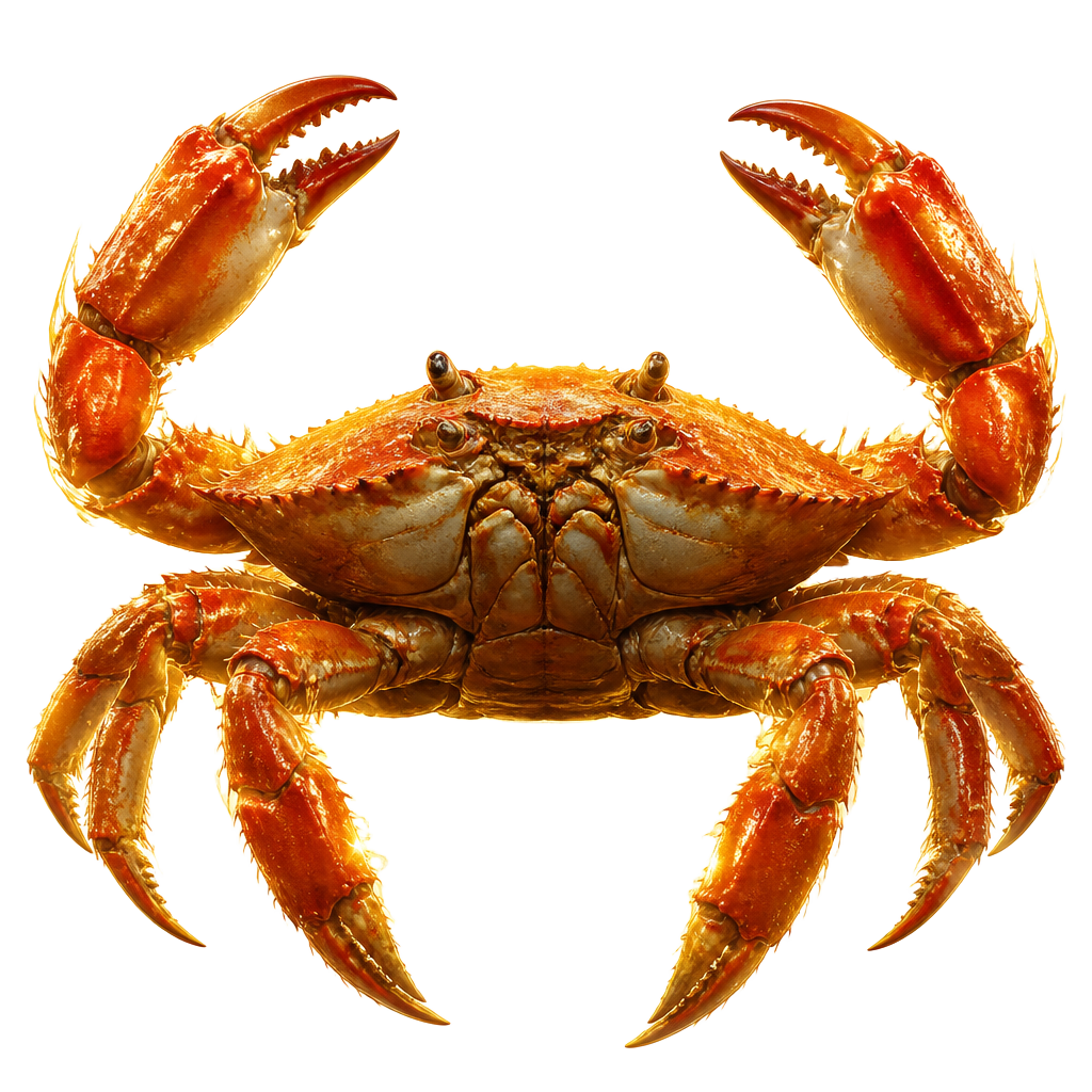 Realistic orange crab with a glowing golden aura, the $CRAB mascot